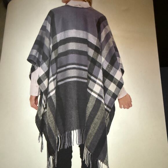 Banana Republic Cashmere Blend Blanket Wrap Karen Plaid Purple Fringe Womens OS - Picture 2 of 4